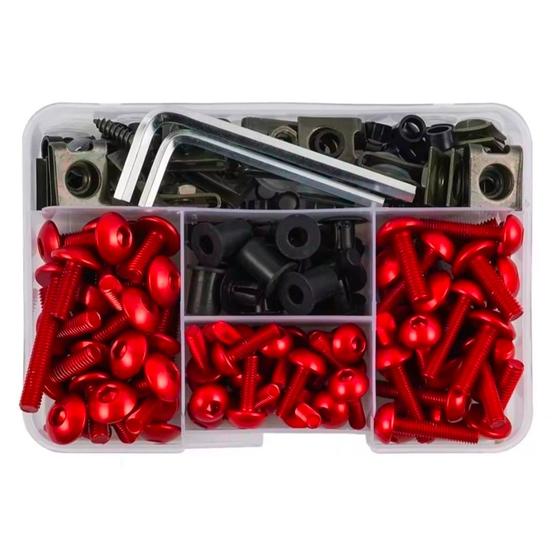 FENDIMART 190PCS Motorcycle Fairing Bolt Kit 6063 Aluminium Body Panel Screw Fastener Set with Storage Box | M5 M6 Universal Sportbike