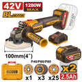 INGCO 42V BL 4in 1280W Angle Grinder 2x2.5Ah + Discs + Case CAG4728102