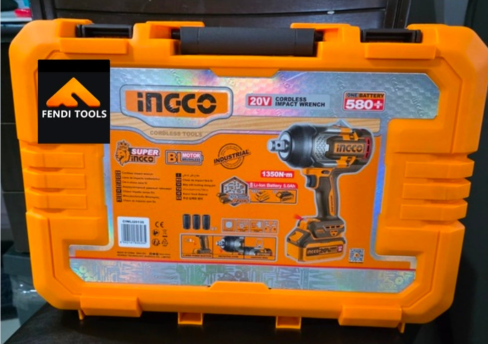 INGCO 20V BL 3/4" Drive Impact Wrench Max 1350Nm 2x5.0Ah + Charger + Case CIWLI20135