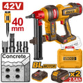 INGCO 42V BL CONCRETE NAILER W/27MM NAILS 2X2.0AH+CASE CCNLI420602