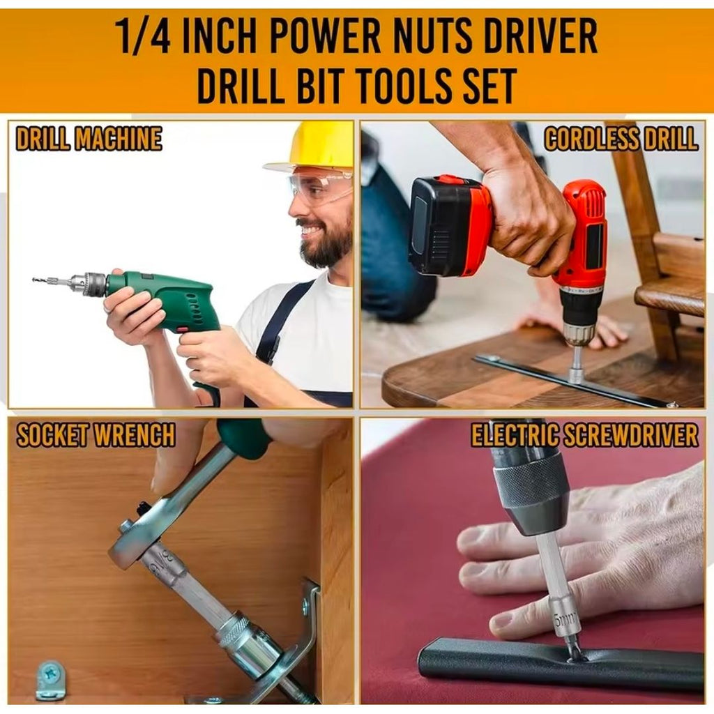 Fendimart 14-in-1 Hex Nut Driver Socket Bit Set (Metric & SAE — 1/4" Shank