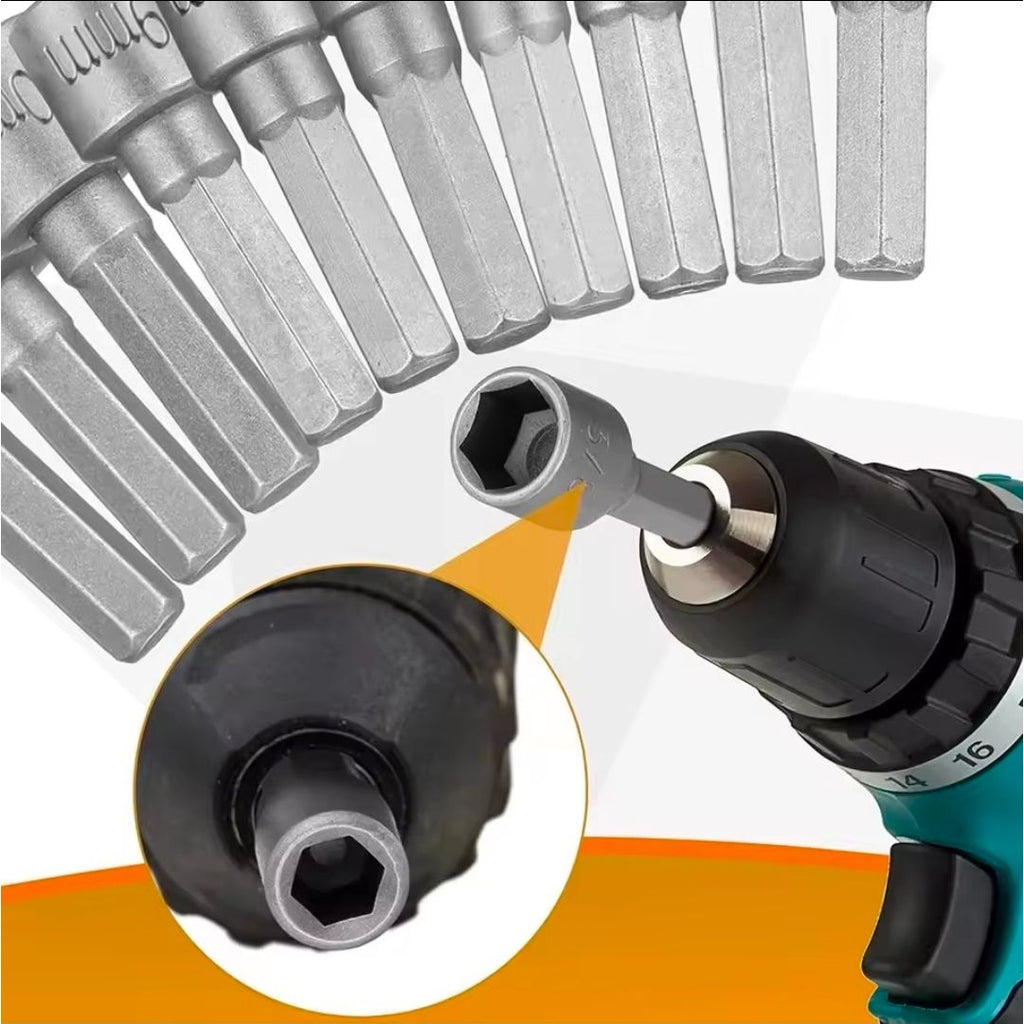 Fendimart 14-in-1 Hex Nut Driver Socket Bit Set (Metric & SAE — 1/4" Shank