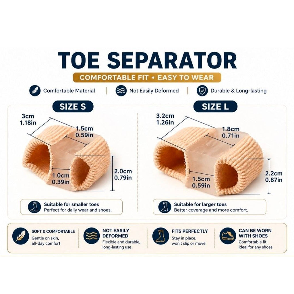 Toe Separator Sleeve | Soft Gel Tube | Bunion & Corn Relief | Size S / L | 2 Pcs per Set