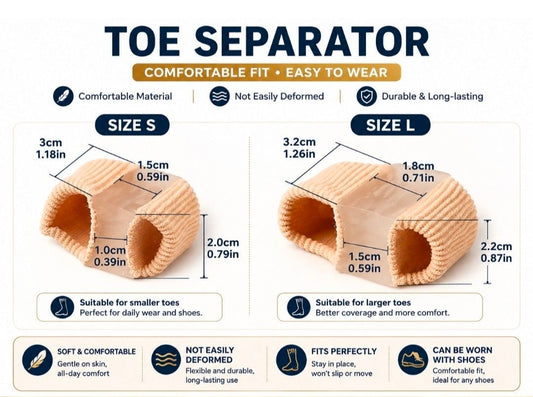 Toe Separator Sleeve | Soft Gel Tube | Bunion & Corn Relief | Size S & L | 2 Pcs Pack