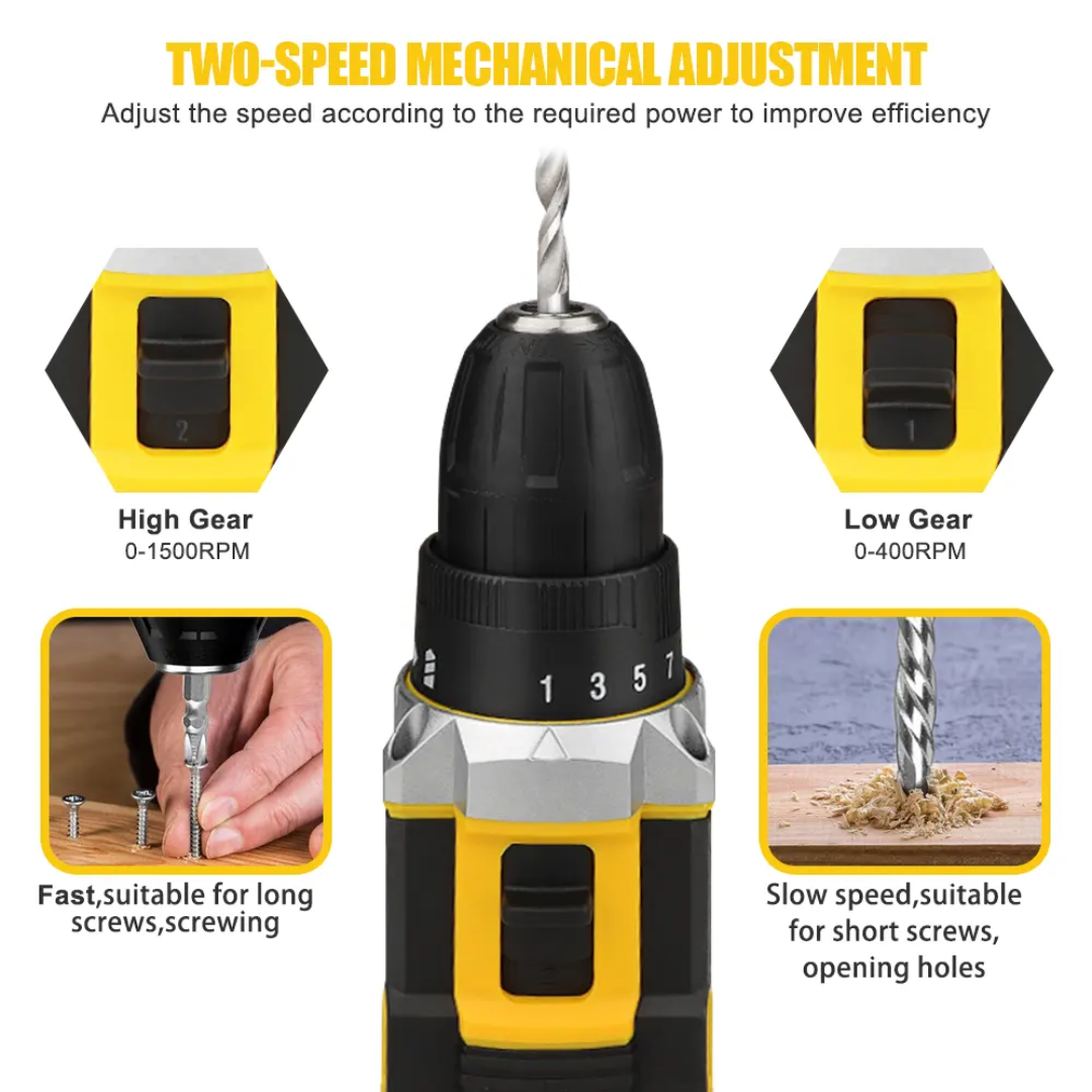 Fendimart 21V Cordless Drill Driver 10mm | 30Nm Torque | 24-Piece Accessories Kit