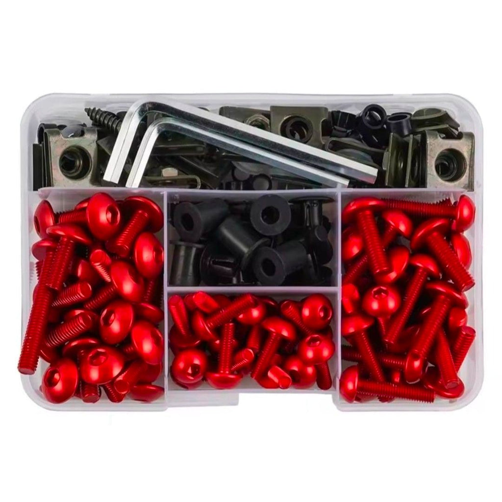 FENDIMART 190PCS Motorcycle Fairing Bolt Kit 6063 Aluminium Body Panel Screw Fastener Set with Storage Box | M5 M6 Universal Sportbike