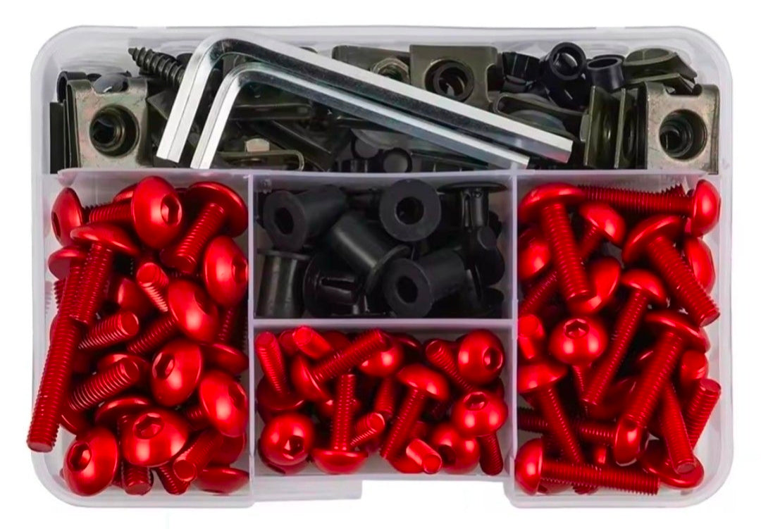 FENDIMART 190PCS Motorcycle Fairing Bolt Kit 6063 Aluminium Body Panel Screw Fastener Set with Storage Box | M5 M6 Universal Sportbike