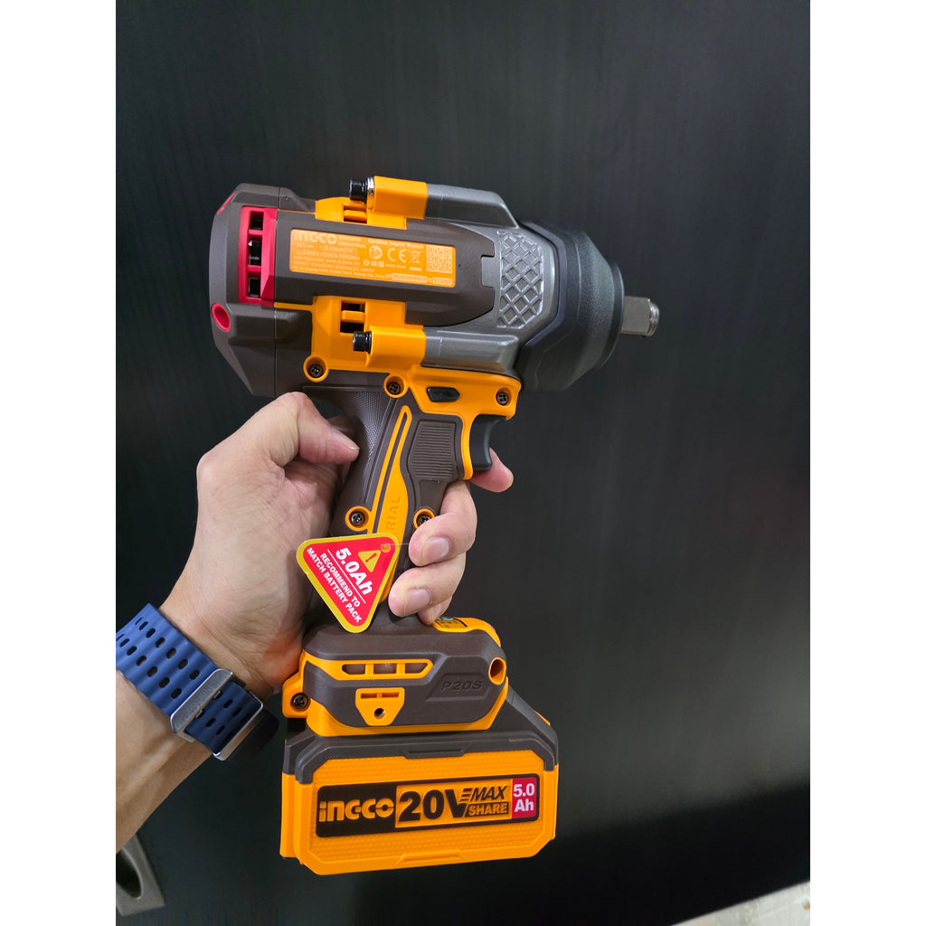 INGCO 20V BL 3/4" Drive Impact Wrench Max 1350Nm 2x5.0Ah + Charger + Case CIWLI20135