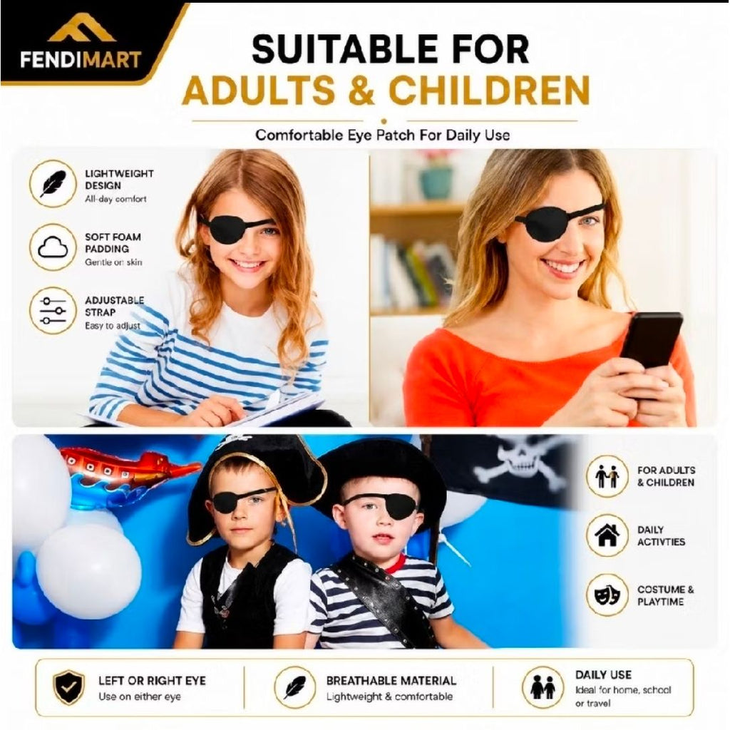 Concave Foam Eye Patch | Adjustable Elastic Strap | Fits Left & Right Eye | 2 Pcs Pack