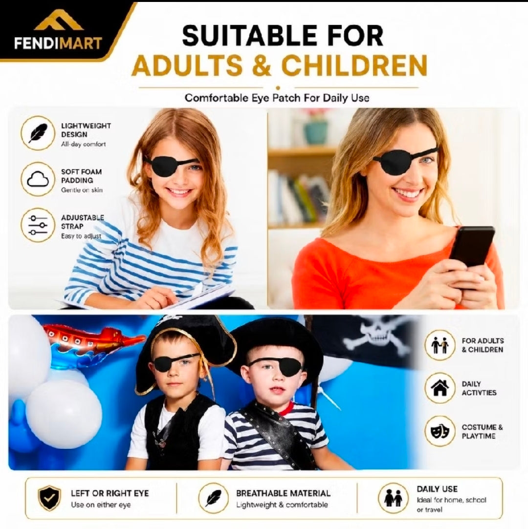 Concave Foam Eye Patch | Adjustable Elastic Strap | Fits Left & Right Eye | 2 Pcs Pack