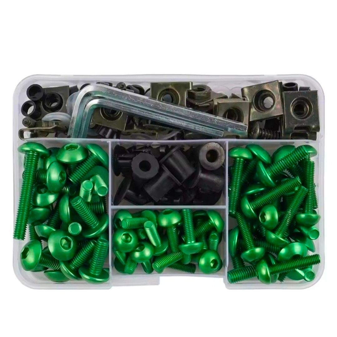 FENDIMART 190PCS Motorcycle Fairing Bolt Kit 6063 Aluminium Body Panel Screw Fastener Set with Storage Box | M5 M6 Universal Sportbike