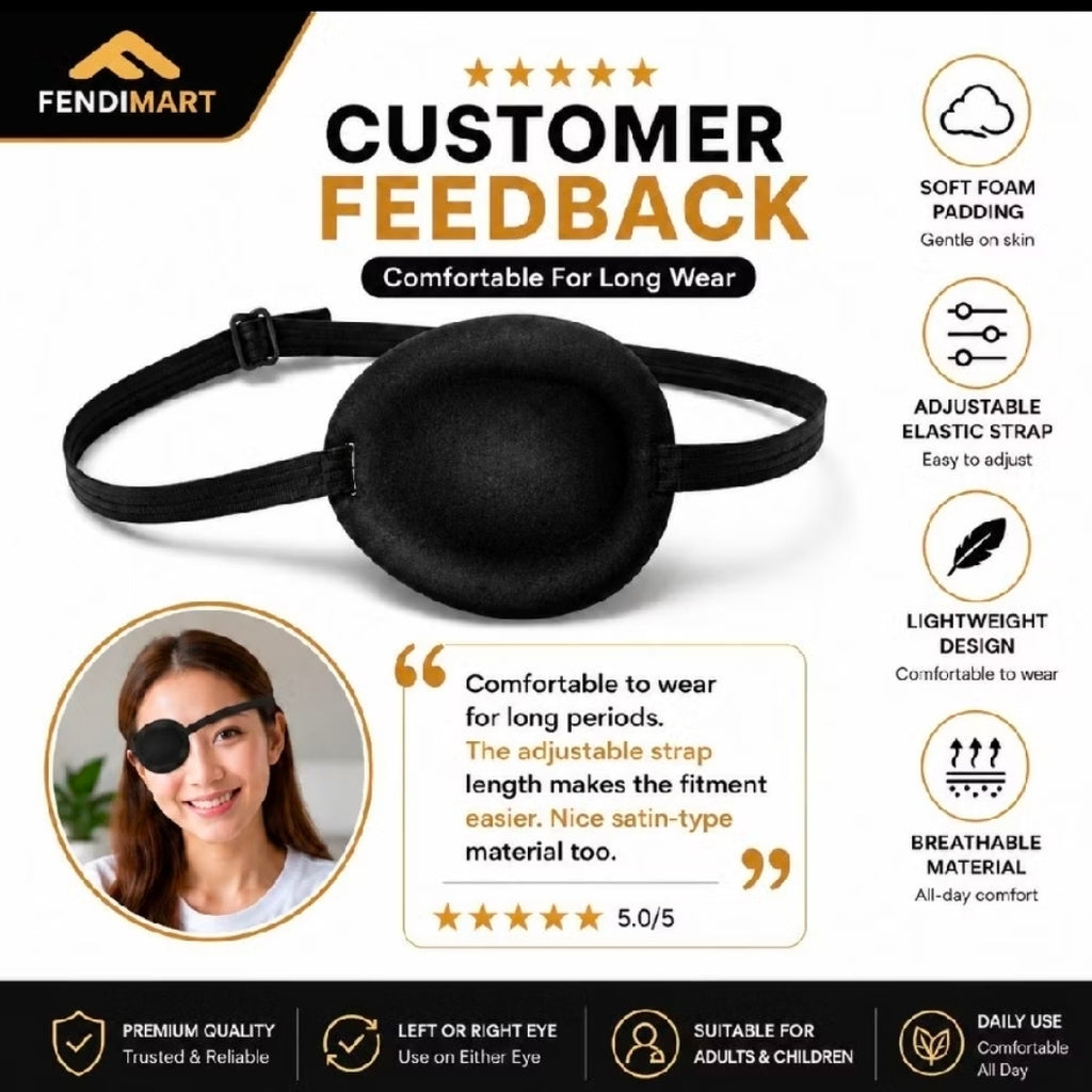 Concave Foam Eye Patch | Adjustable Elastic Strap | Fits Left & Right Eye | 2 Pcs Pack
