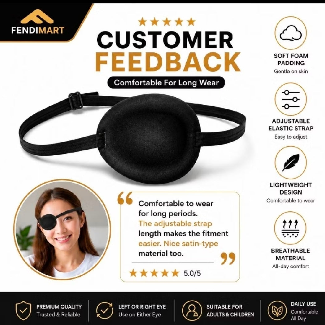 Concave Foam Eye Patch | Adjustable Elastic Strap | Fits Left & Right Eye | 2 Pcs Pack