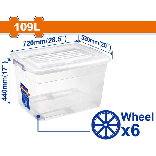 WADFOW 109L Clear Storage Box W/6 Wheels 28.5"X20"X17" WTB251B