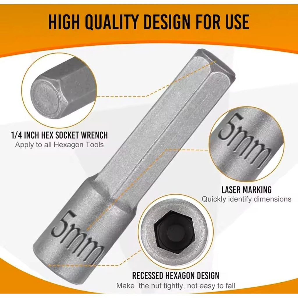 Fendimart 14-in-1 Hex Nut Driver Socket Bit Set (Metric & SAE — 1/4" Shank