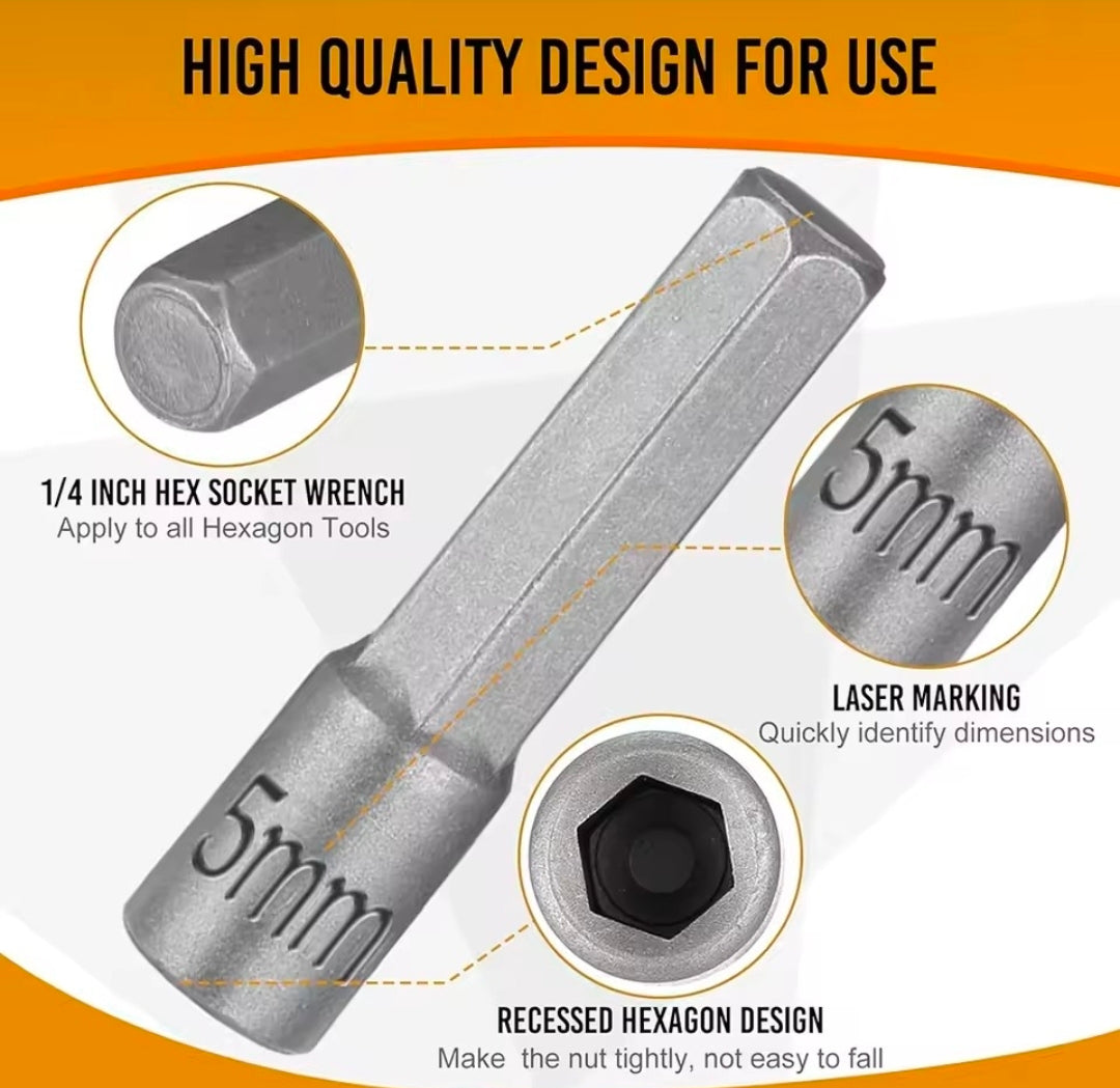 Fenditools 14-in-1 Hex Nut Driver Socket Bit Set (Metric & SAE — 1/4" Shank