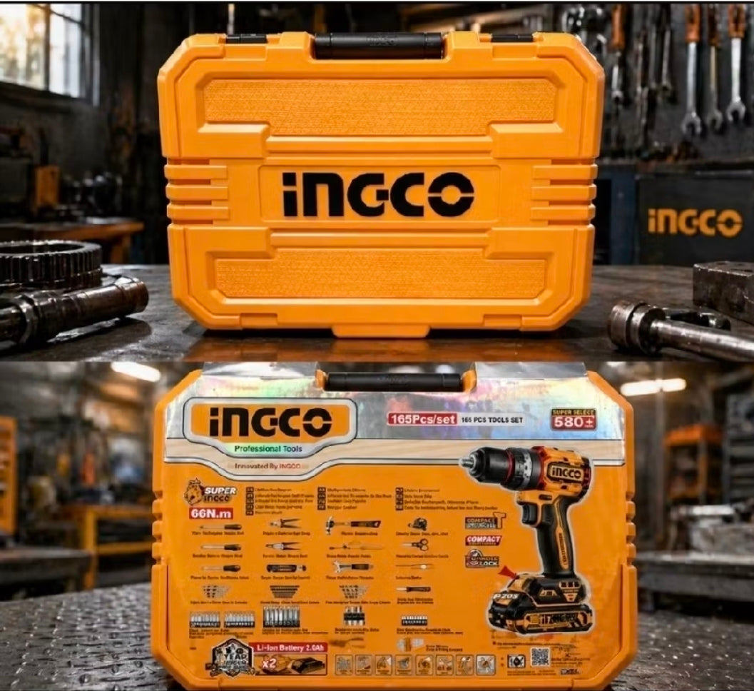INGCO 20V IMPACT DRILL 66NM IN 166PCS TOOL KIT SET HKTHP41662