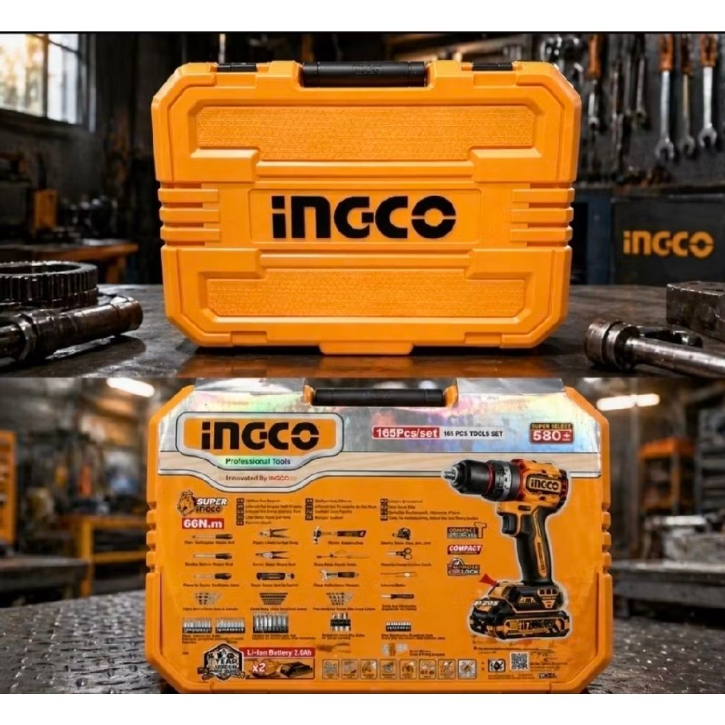 INGCO 20V IMPACT DRILL 66NM IN 166PCS TOOL KIT SET HKTHP41662