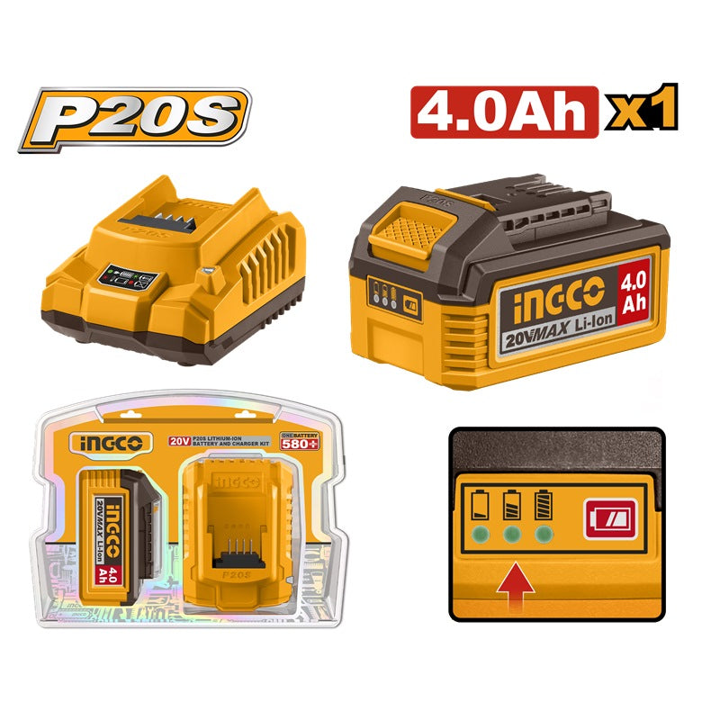 INGCO 20V 1x4.0Ah Battery + 2A Charger Set FBCPK1012