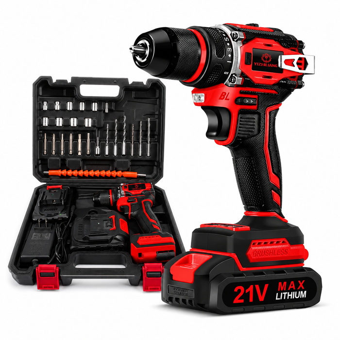 Fendimart 21V Brushless Cordless Drill 60-80Nm | 2x Battery + Charger + Case + Accessories