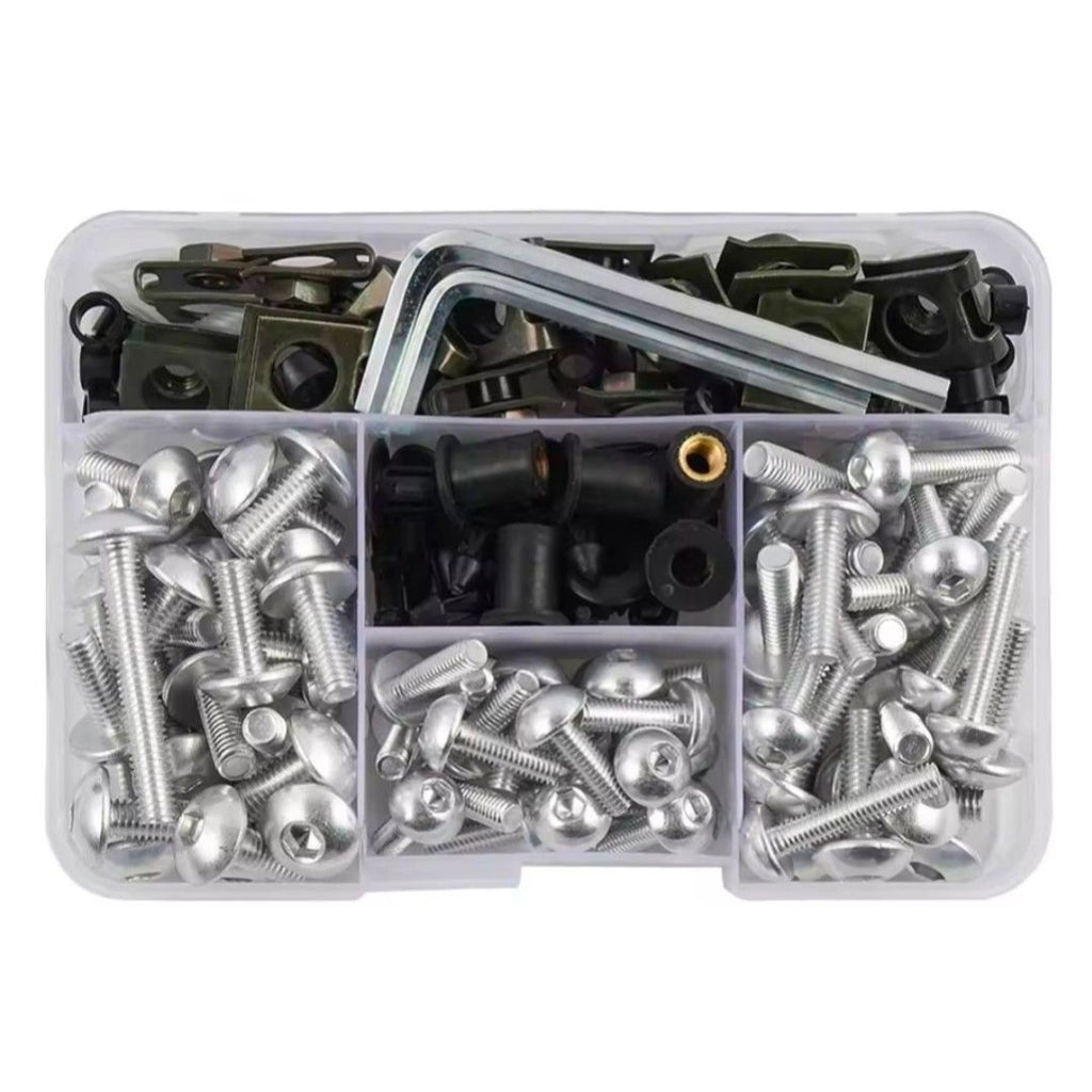 FENDIMART 190PCS Motorcycle Fairing Bolt Kit 6063 Aluminium Body Panel Screw Fastener Set with Storage Box | M5 M6 Universal Sportbike
