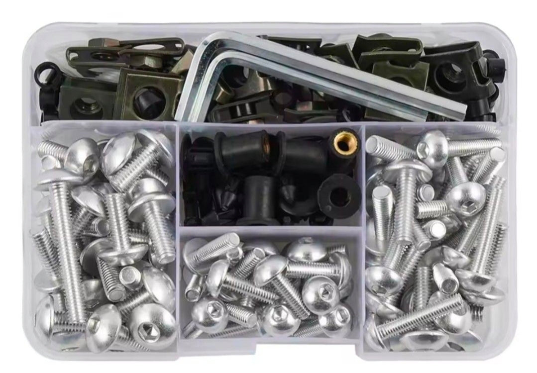 FENDIMART 190PCS Motorcycle Fairing Bolt Kit 6063 Aluminium Body Panel Screw Fastener Set with Storage Box | M5 M6 Universal Sportbike