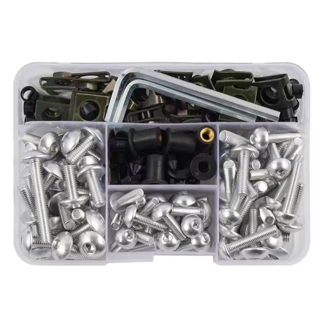 FENDIMART 190PCS Motorcycle Fairing Bolt Kit 6063 Aluminium Body Panel Screw Fastener Set with Storage Box | M5 M6 Universal Sportbike