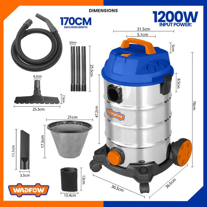 WADFOW Wet & Dry Vacuum Cleaner 1200W 25L Tank WVR4A25