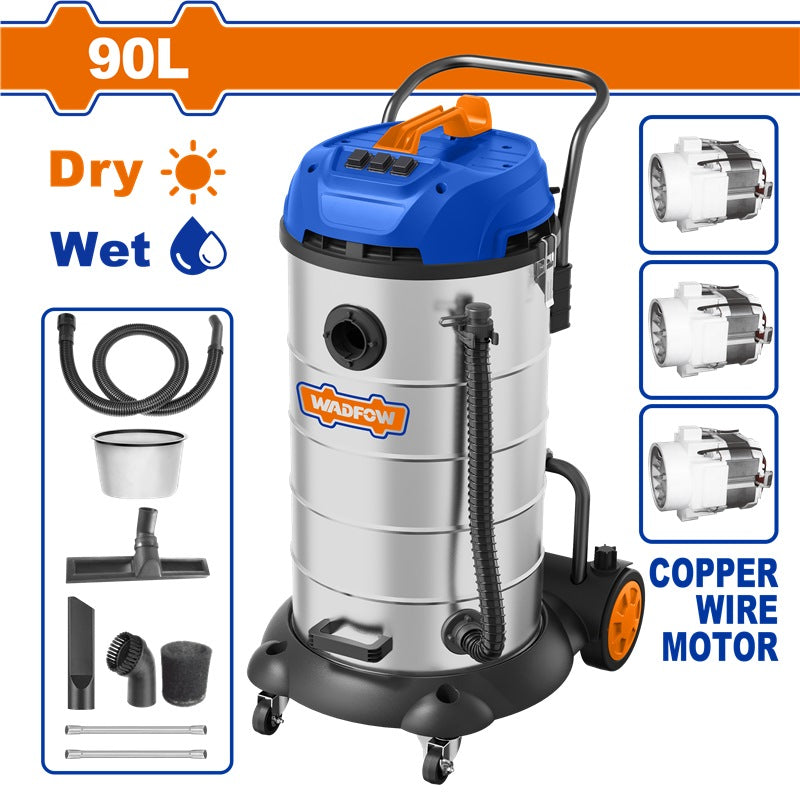 WADFOW Wet & Dry Vacuum Cleaner 3x1200W 90L Tank WVR5A90