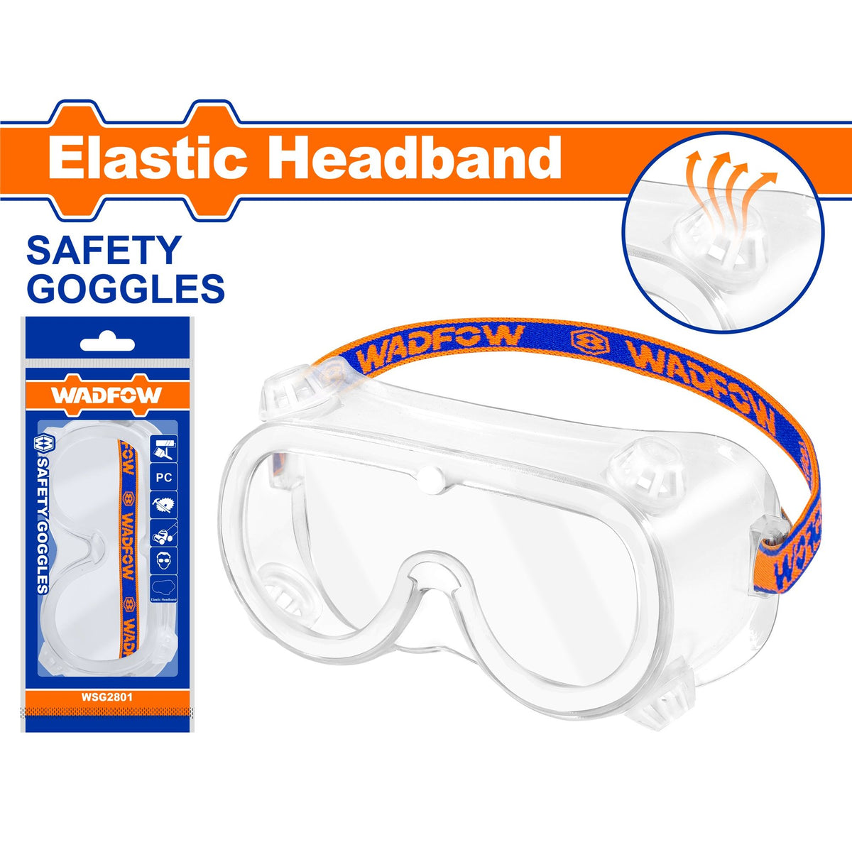 WADFOW Safety Goggle with Elastic Headband Clear WSG2801