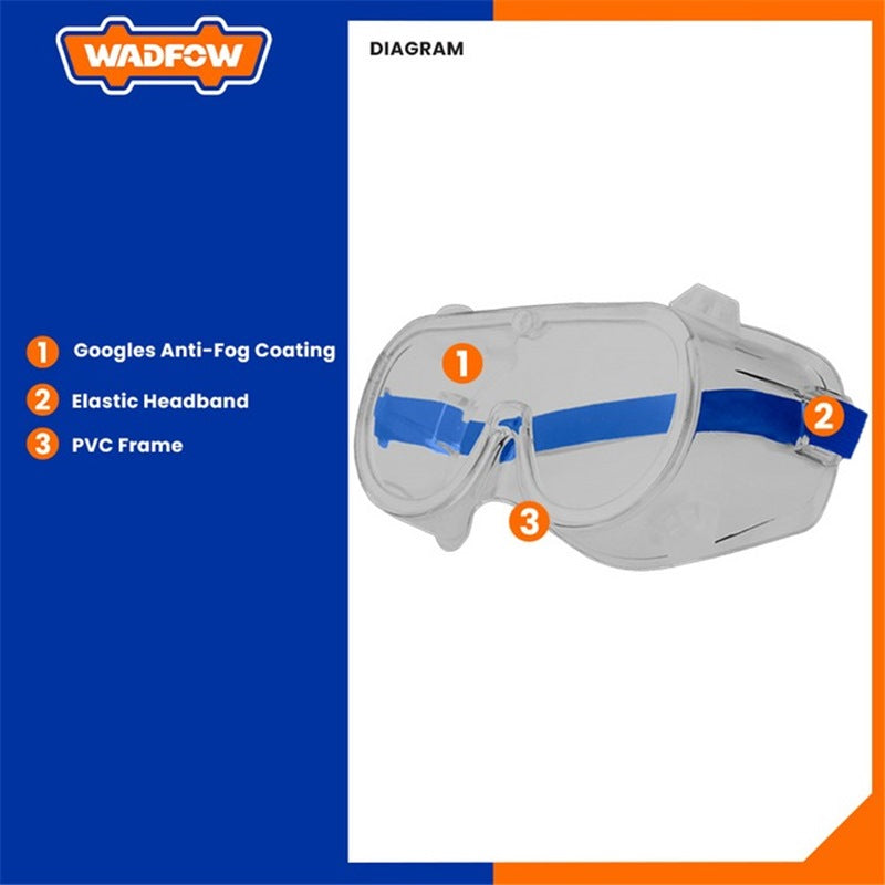 WADFOW Safety Goggle with Elastic Headband Clear WSG2801