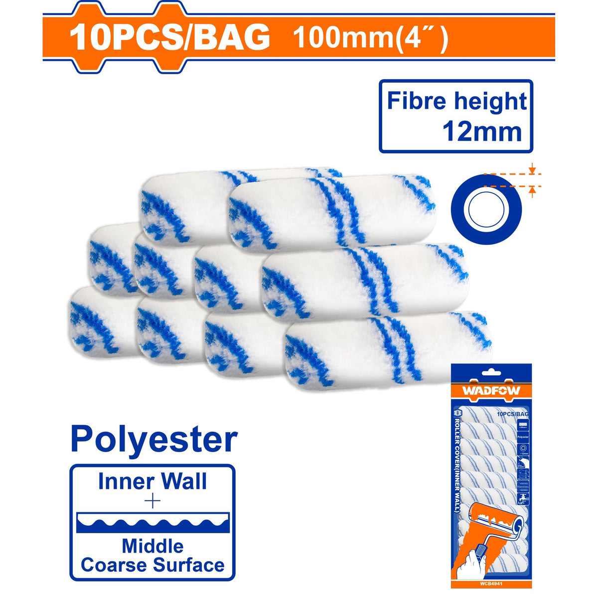 WADFOW 4" Paint Roller Refill 10pcs/Bag WCB4941
